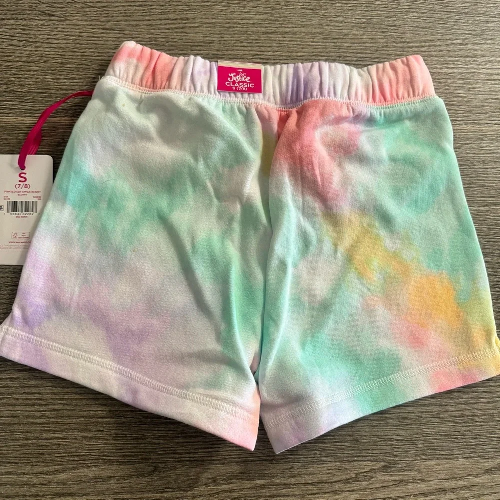 Justice Printed Fleece Sweat Shorts Girls S 7-8  Drawstring Tie-dye New
